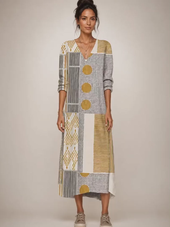 Christel | Boho-Maxikleid mit Patchwork-Print
