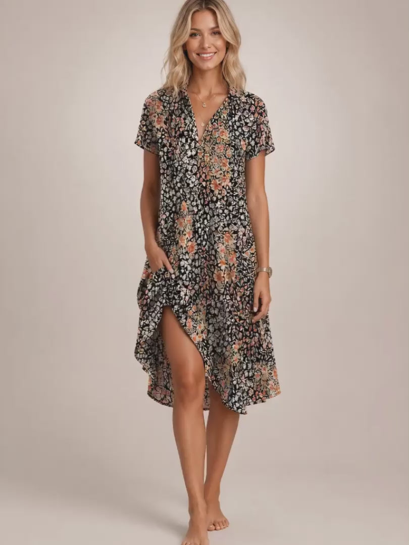 Klara | Geblümtes Mini-Hemdkleid mit V-Ausschnitt