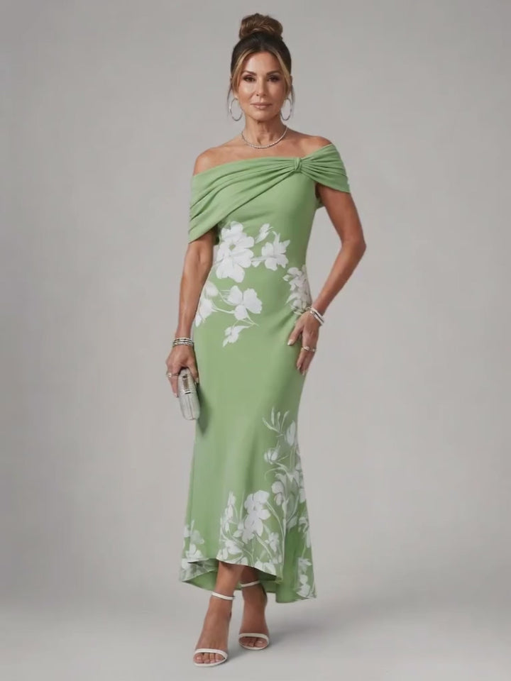 Christina | Schulterfreies Midikleid mit Drapierung