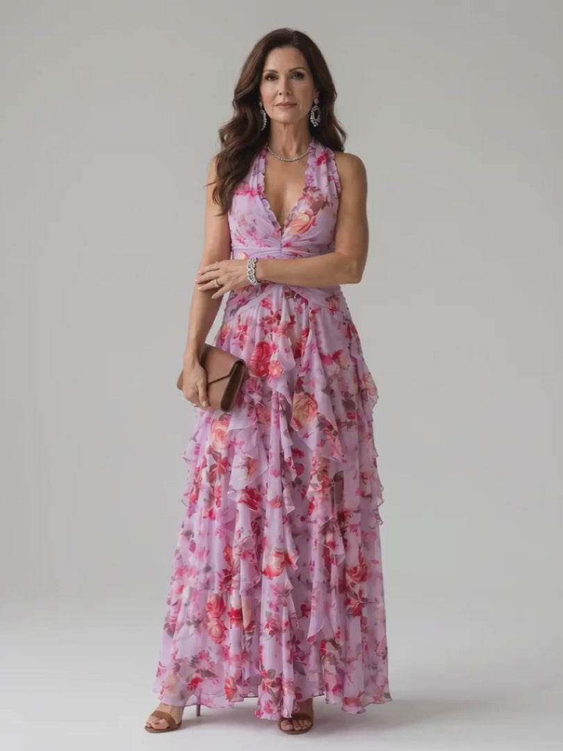 Geraldine | Neckholder-Maxikleid mit gerafftem Oberteil