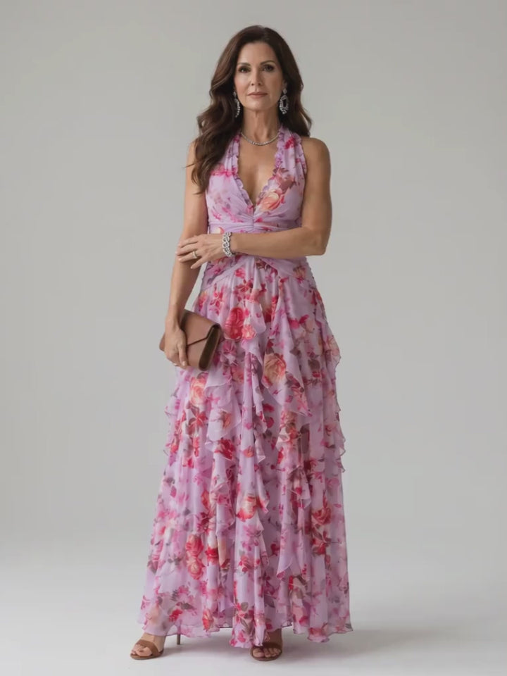 Geraldine | Neckholder-Maxikleid mit gerafftem Oberteil