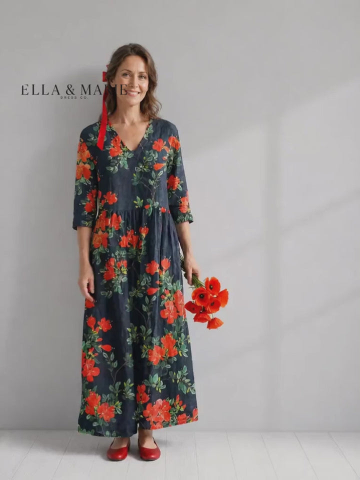 Hildegard | Bloemen midi-jurk