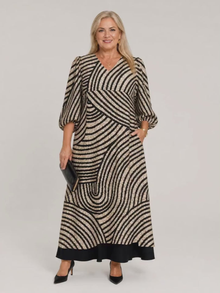 Mareike | Boho-Midikleid mit abstraktem Wellendruck