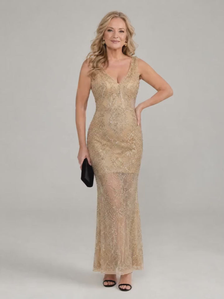 Rosalba | Elegantes Midikleid in Beige und Hellblau