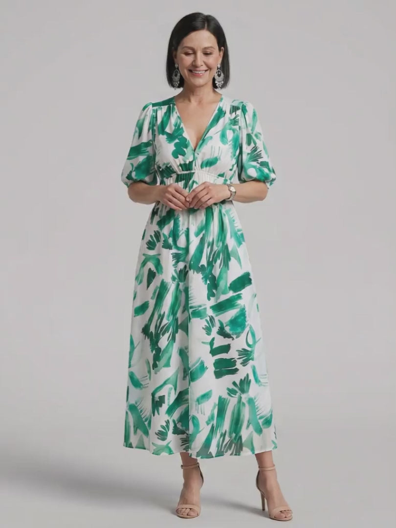 Paula | Midikleid mit Puffärmeln und V-Ausschnitt