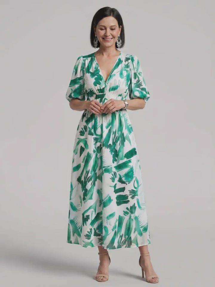 Paula | Midikleid mit Puffärmeln und V-Ausschnitt