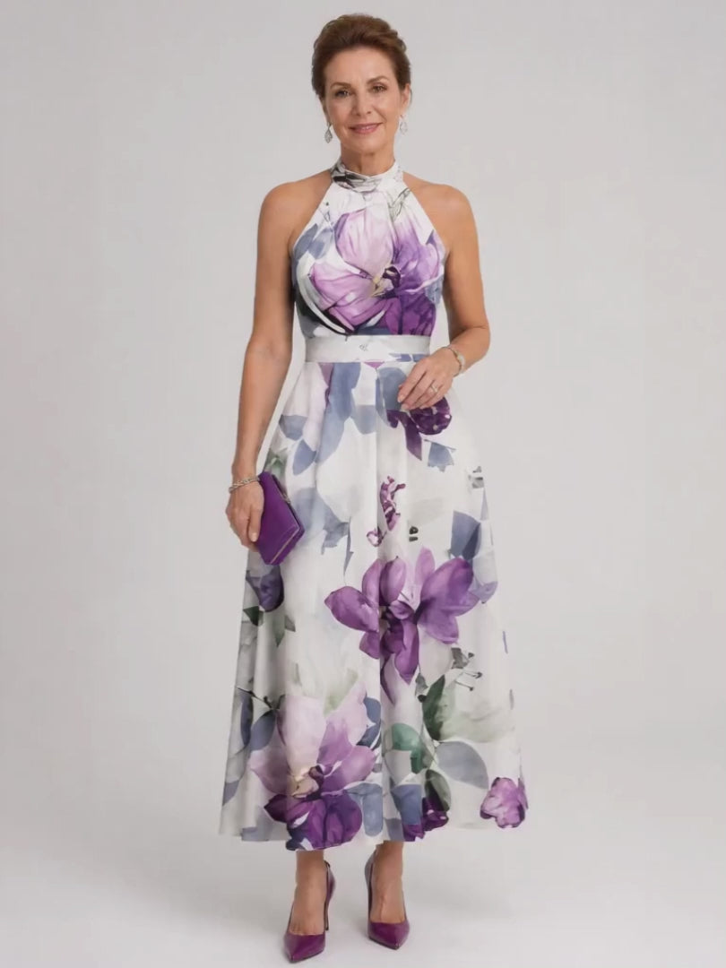 Leonie | Geblümtes Neckholder-Midikleid