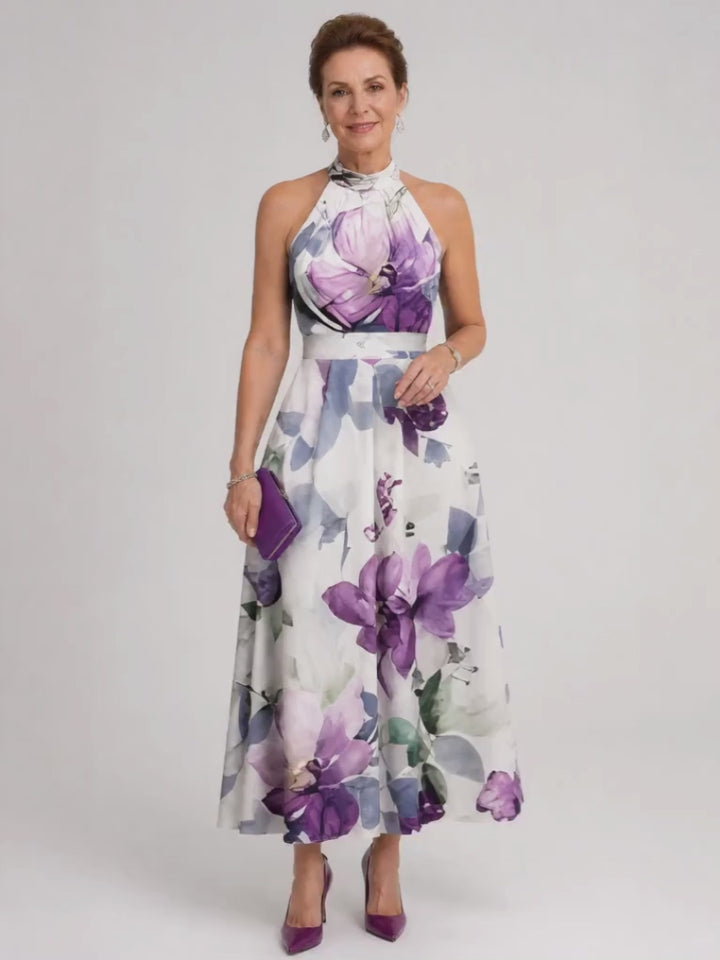 Leonie | Geblümtes Neckholder-Midikleid