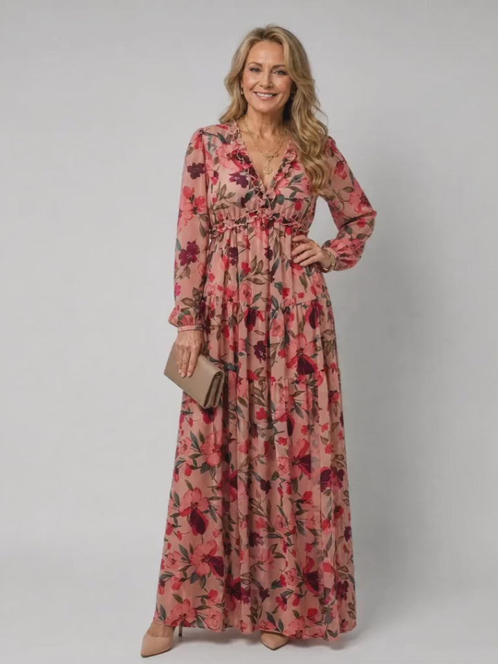 Viktoria | Geblümtes Maxikleid mit Stufenrock