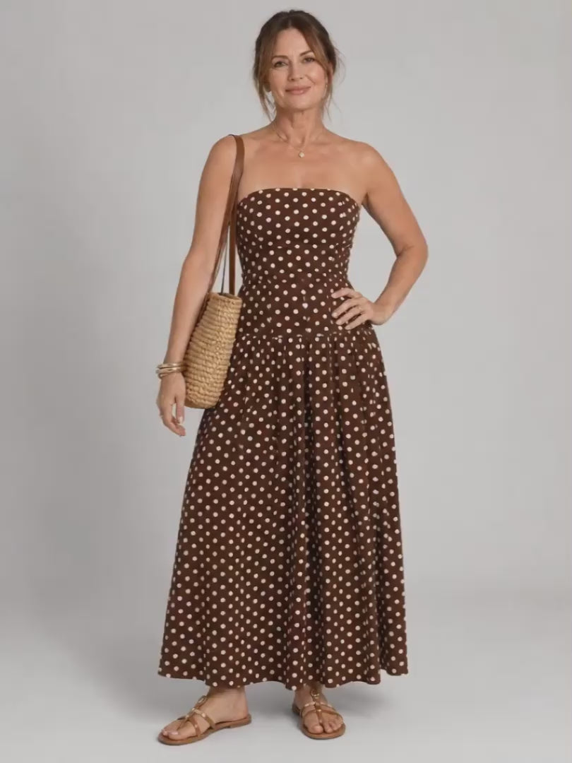 Carola | Trägerloses Maxikleid mit Punktemuster