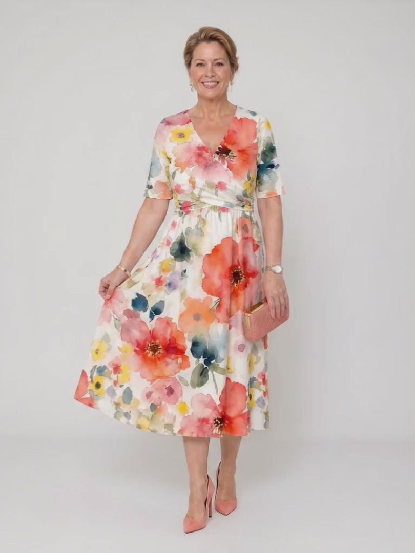 Lucia | Geblümtes Midikleid mit kurzen Ärmeln