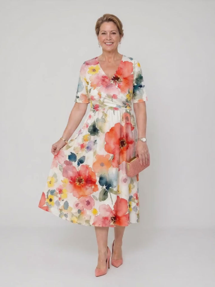 Lucia | Geblümtes Midikleid mit kurzen Ärmeln