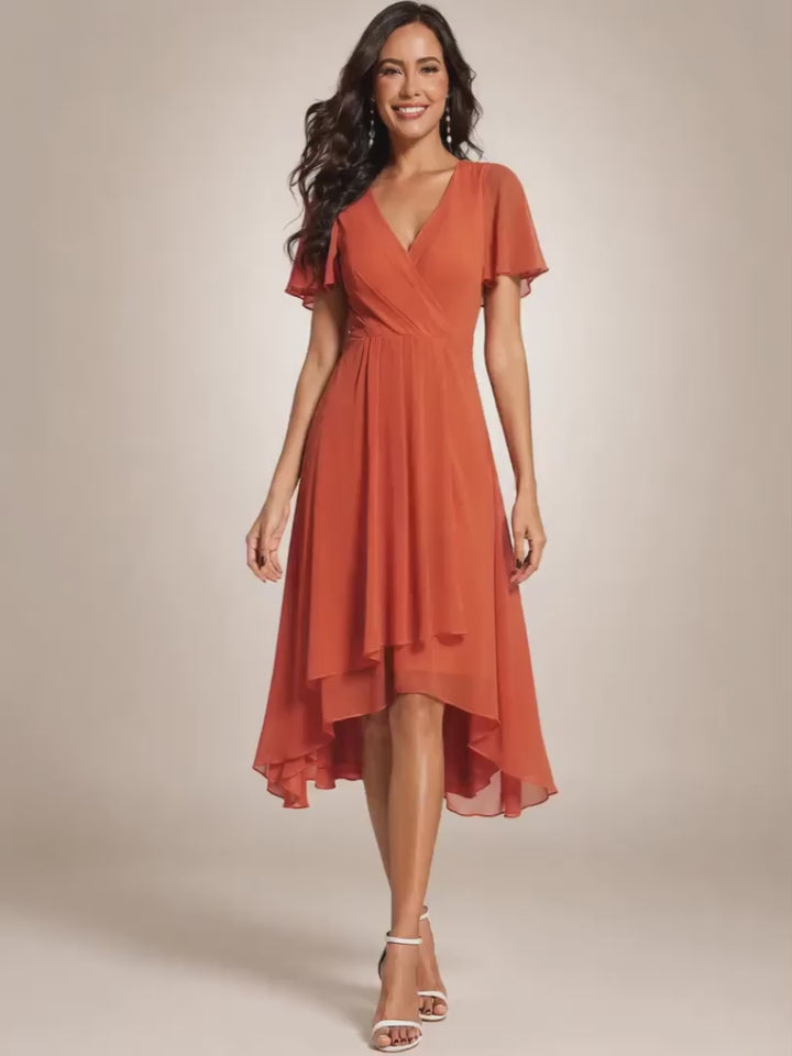 Reinhilde | Maxikleid mit asymmetrischem Saum und V-Ausschnitt