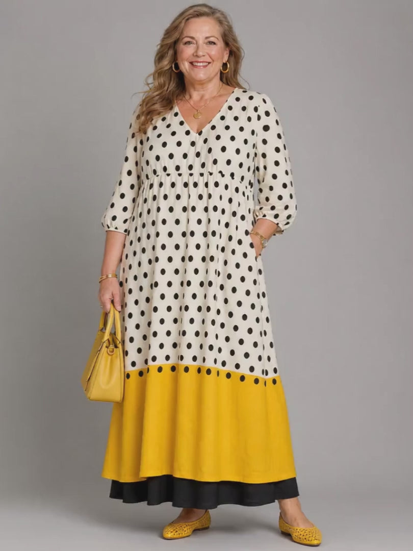 Lore | Boho-Midikleid mit Punktemuster und Color-Block-Saum