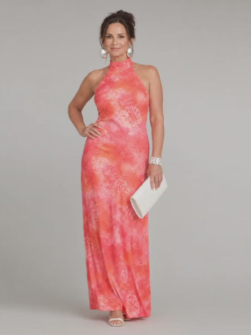 Lavinia | Gemustertes Halsträger-Maxikleid