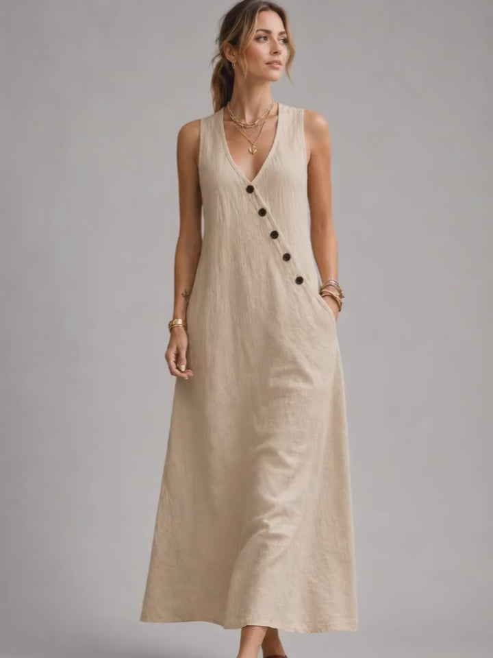 Greta | Leinen-Maxikleid mit Knopfleiste