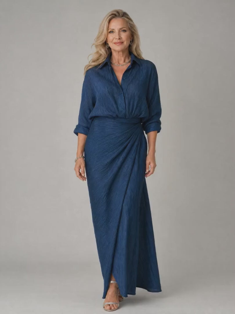 Leonora | Elegantes Wickel-Maxikleid in Marine