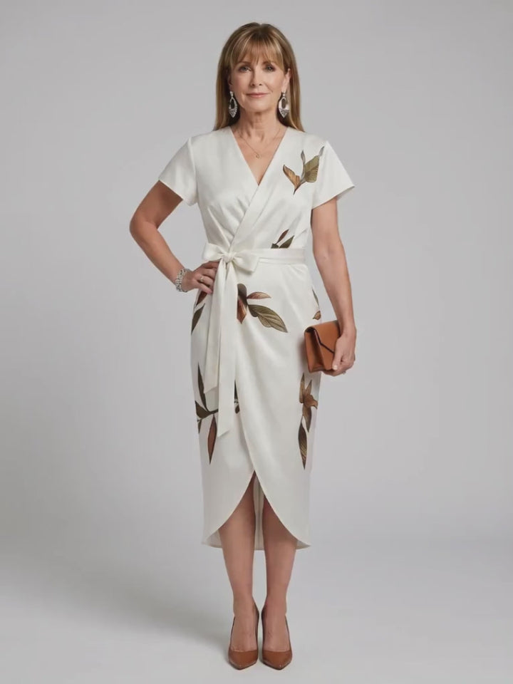 Maja | Botanisches Wickelmidikleid mit Flatterärmeln