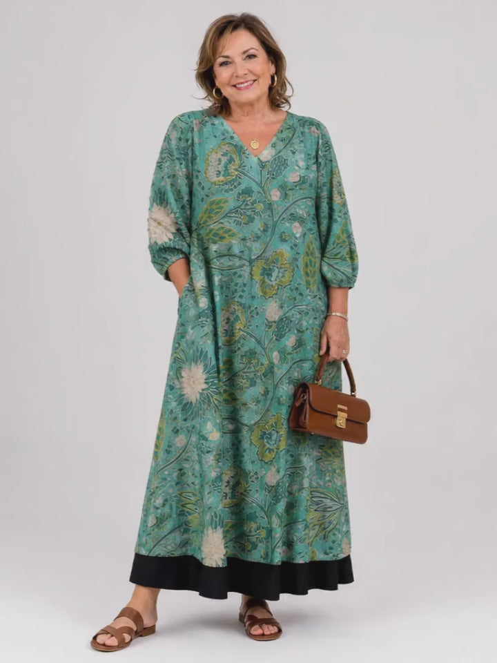 Sina | Boho-Midikleid mit botanischem Ranken-Druck