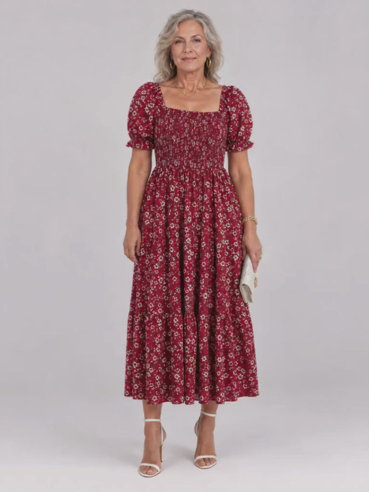 Greta | Geblümtes Midikleid mit Smok-Oberteil