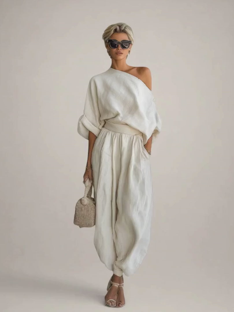 Mila | Leinen-Set mit Off-Shoulder-Top und Hose