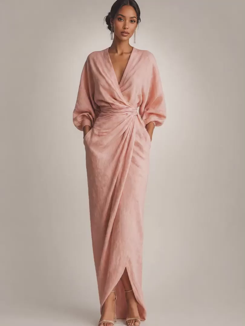 Leonore | Minimalistisches Leinen-Maxikleid mit V-Ausschnitt