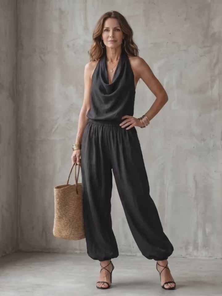 Astrid | Neckholder-Set mit Drapee-Top und weiter Hose