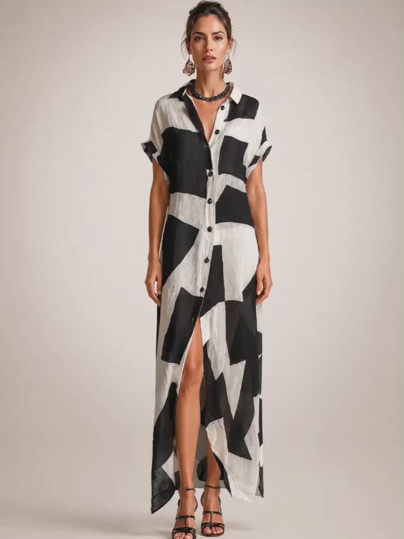 Roswitha | Hemdblusen-Maxikleid mit grafischem Print