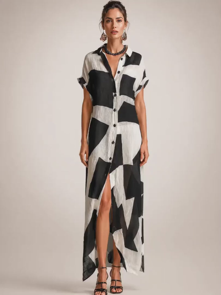 Roswitha | Hemdblusen-Maxikleid mit grafischem Print