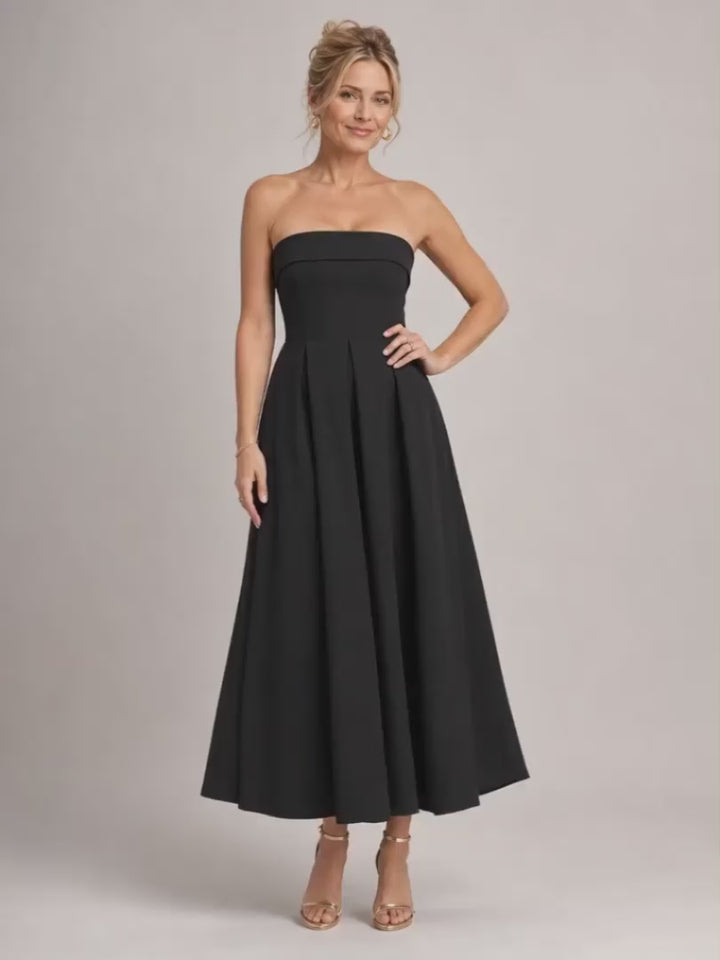 Almut | Trägerloses Abendkleid mit strukturiertem Oberteil
