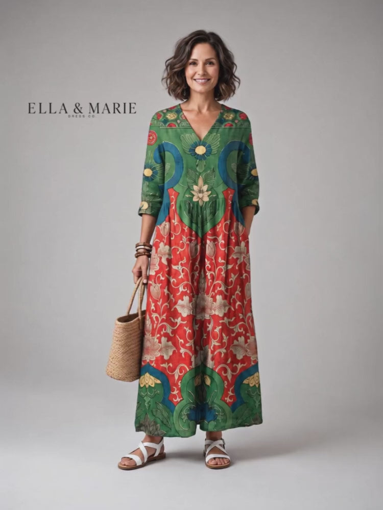 Zoe | Midi-jurk met gemengde print