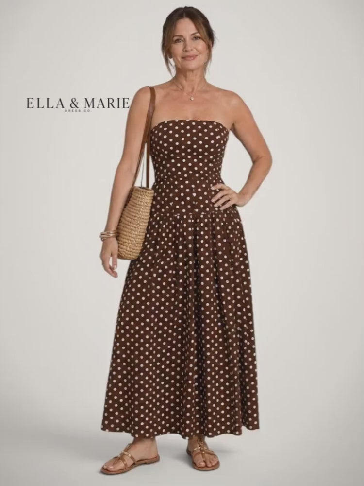 Amelie | Schulterfreies Midikleid mit Punktemuster