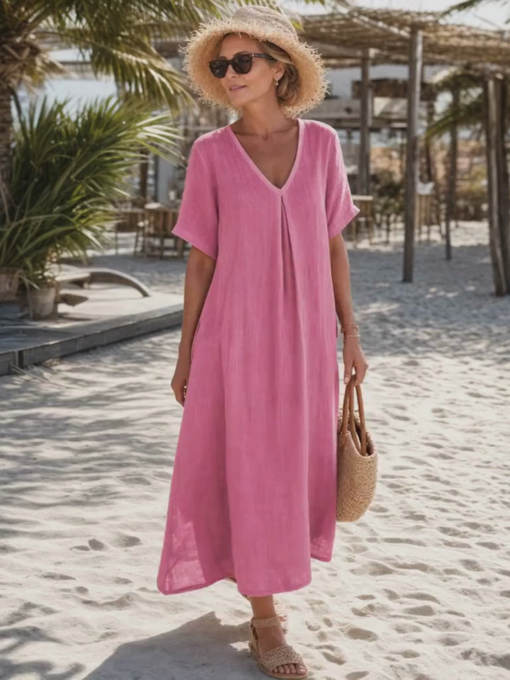 Romy | Lässiges Midikleid aus Baumwollmix mit V-Ausschnitt