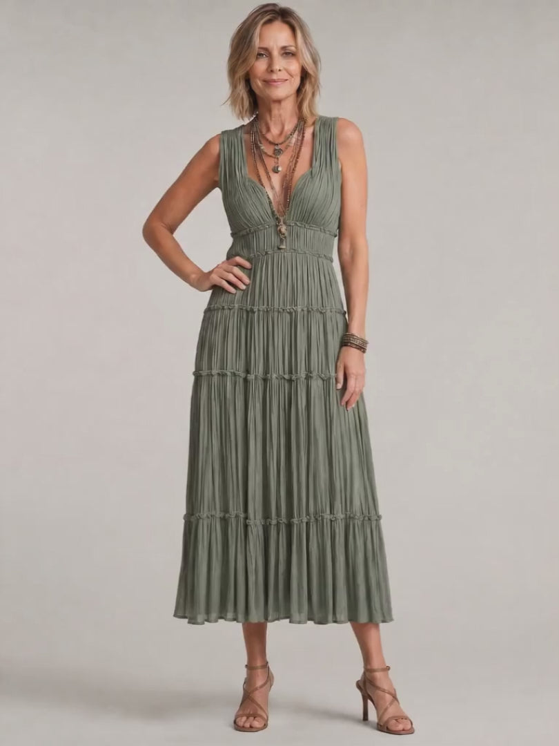 Konstanze | Plissiertes Midikleid mit Stufenrock