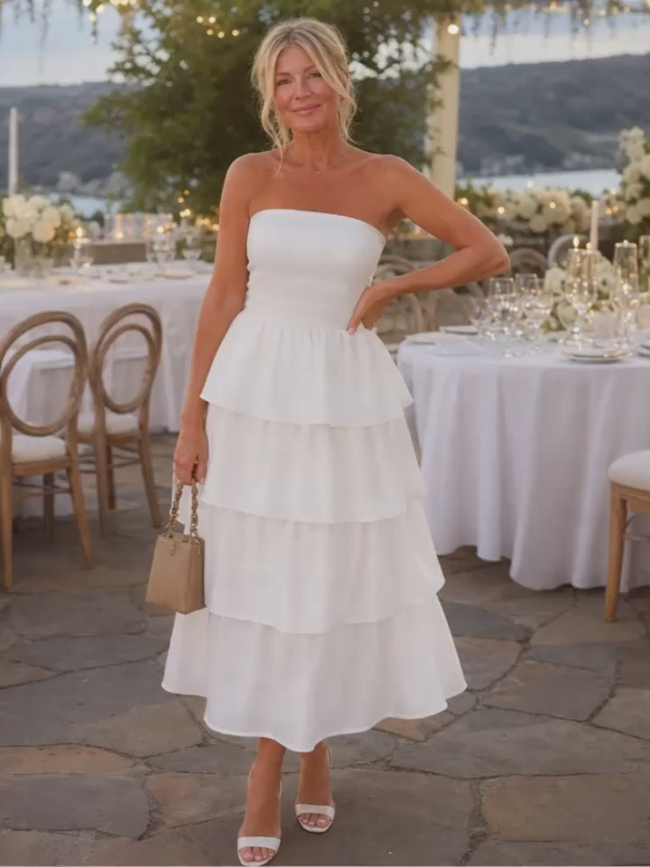 Annegret | Schulterfreies Midikleid mit Smok-Oberteil