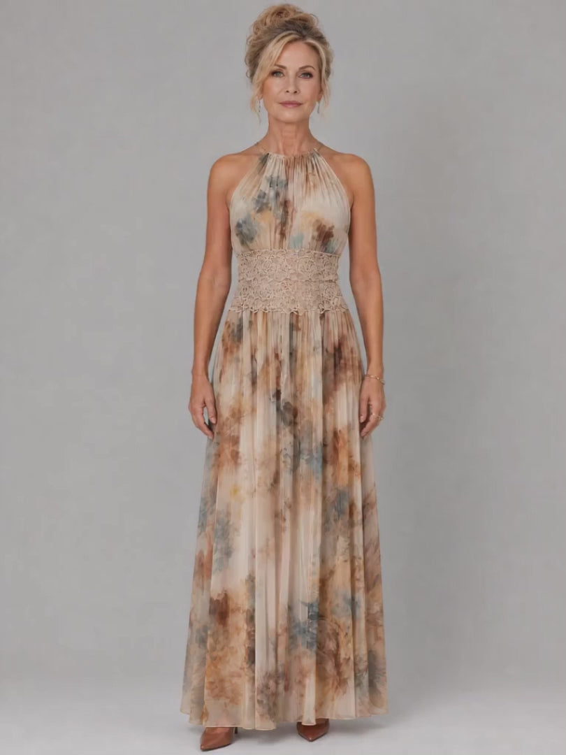 Hildegard | Halsträger-Maxikleid mit Spitzentaille