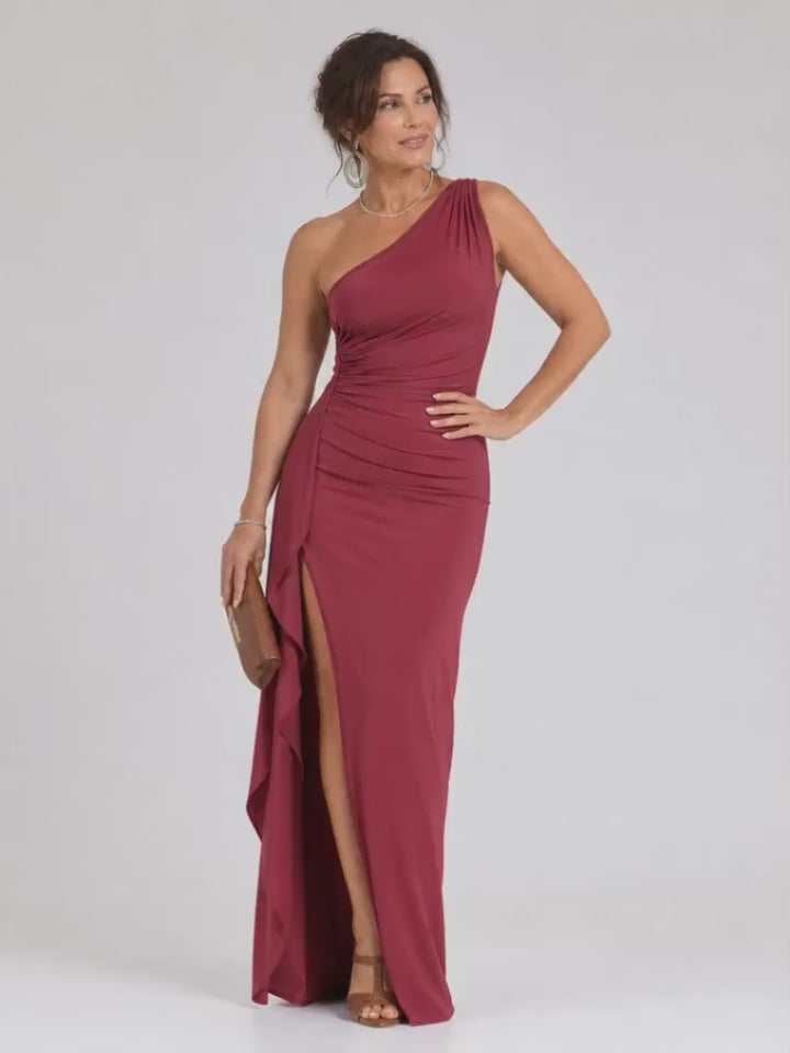 Cordula | One-Shoulder-Abendkleid mit hohem Seitenschlitz
