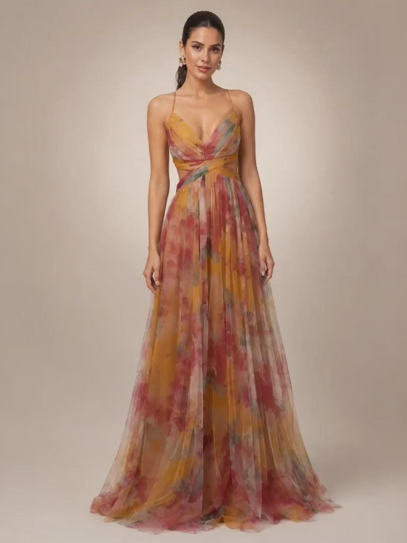 Aurelia | Tüll-Abendkleid mit Aquarell-Print