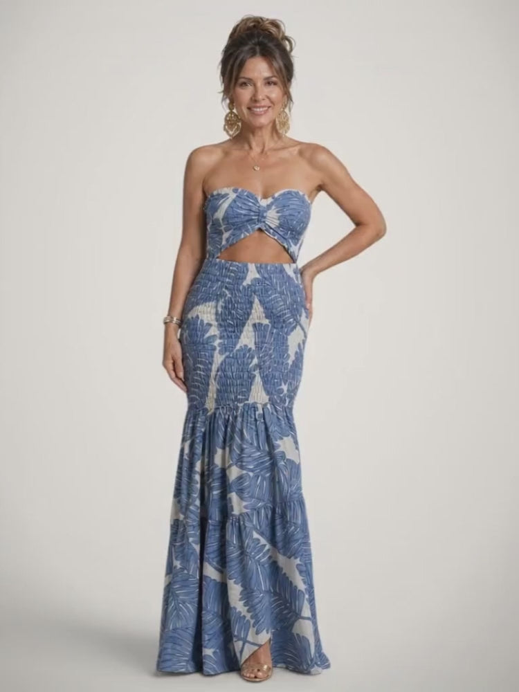 Elisa | Schulterfreies Zweiteiler-Set mit floralem Print