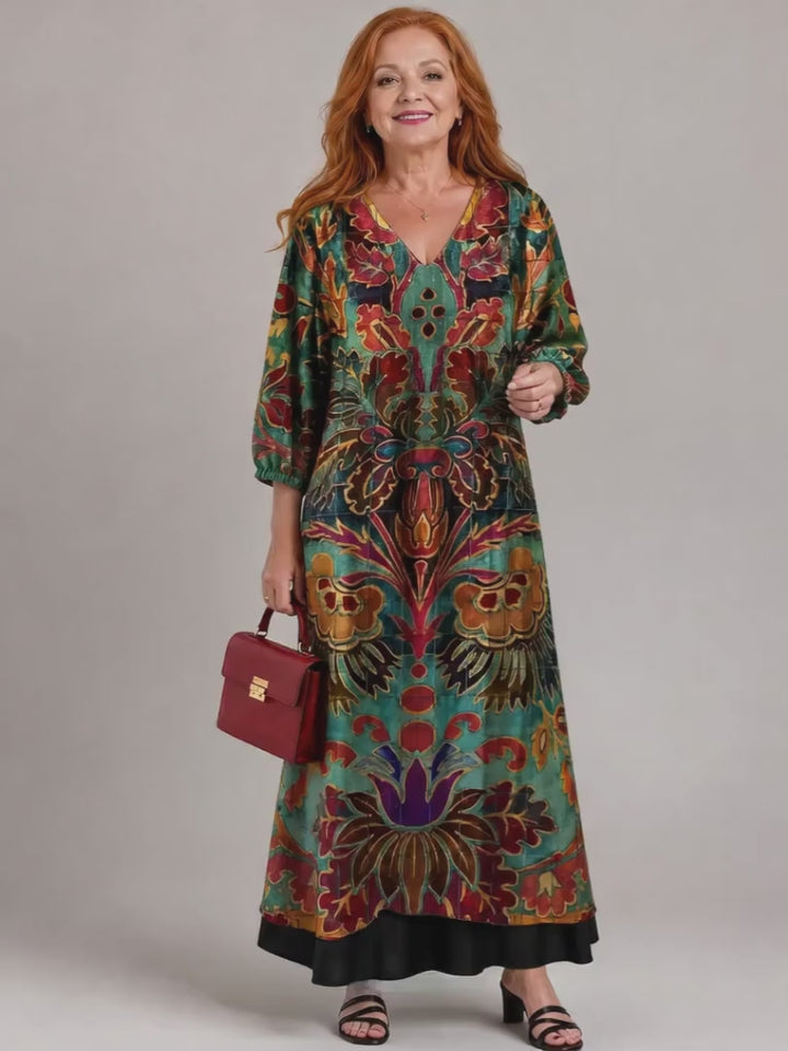 Hedwig | Boho-Midikleid mit kunstvollem Ornamentdruck