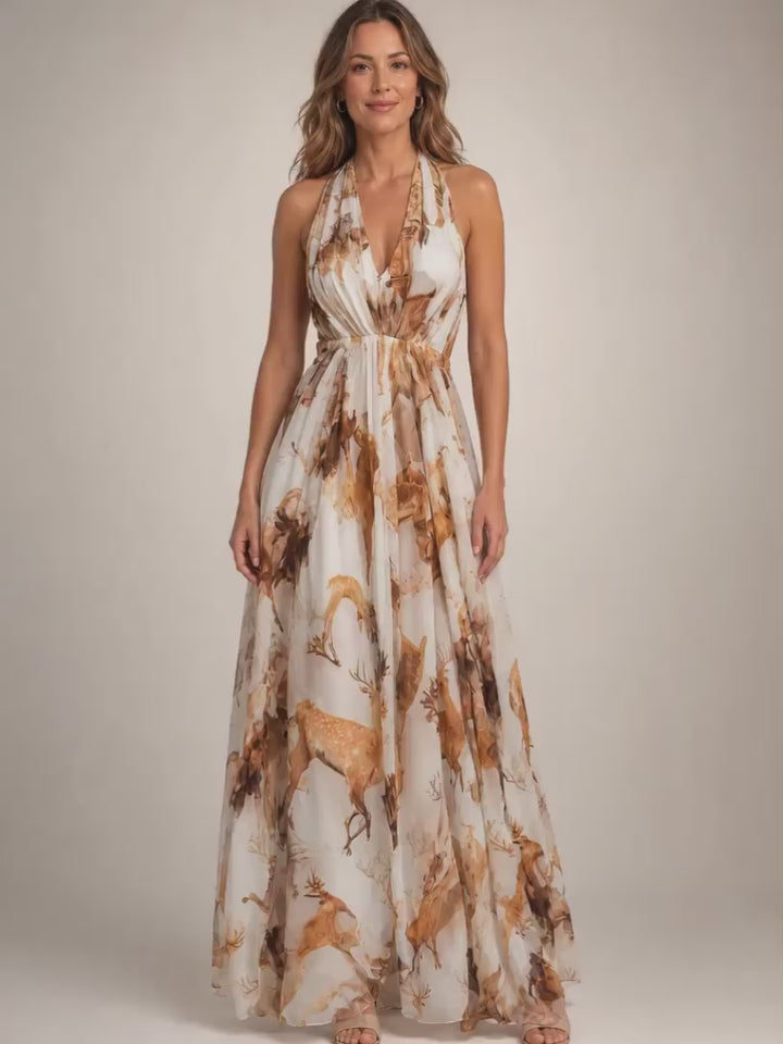 Rosamunde | Boho-Blumendruck Neckholder-Maxikleid