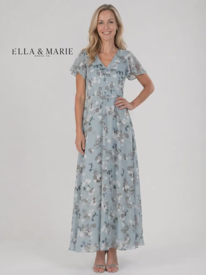 Amelie | Bloemenchiffon maxi-jurk