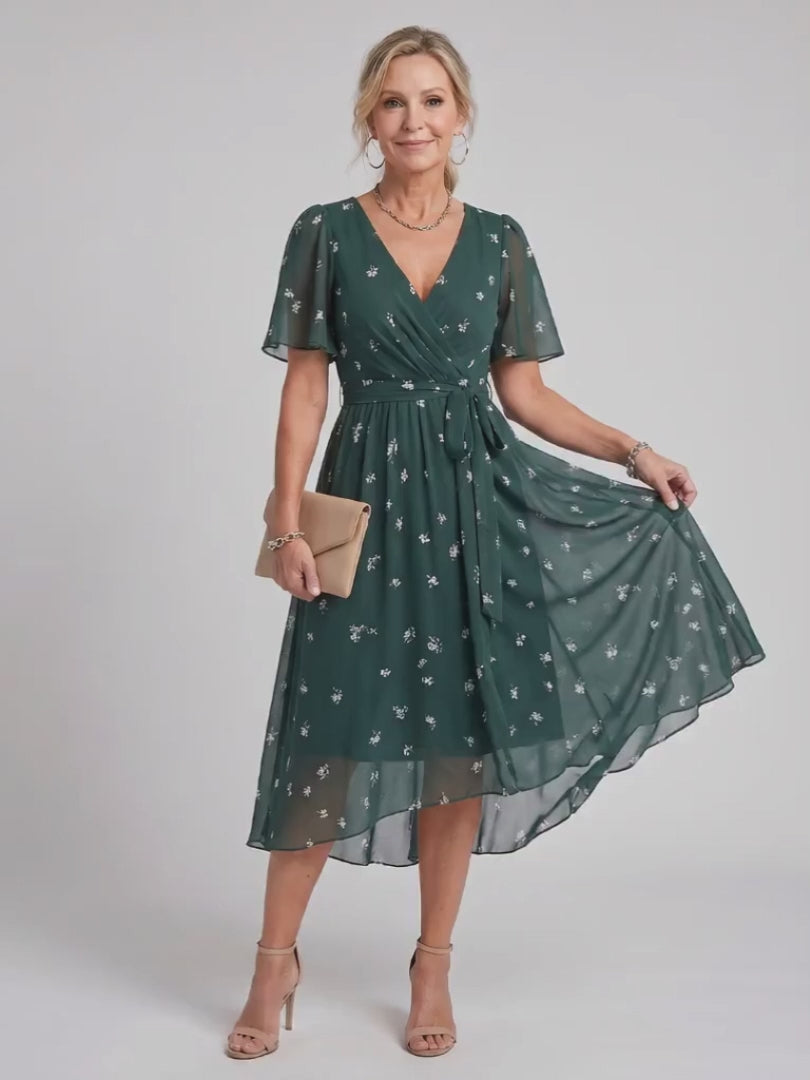 Flora | Midikleid mit Flatterärmeln und Blumenmuster