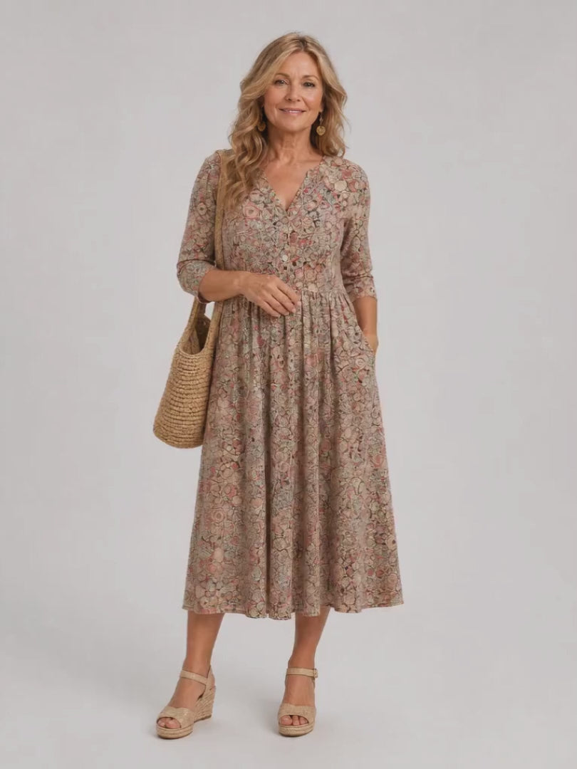 Antonia | Vintage-Blumenkleid mit Knopfleiste