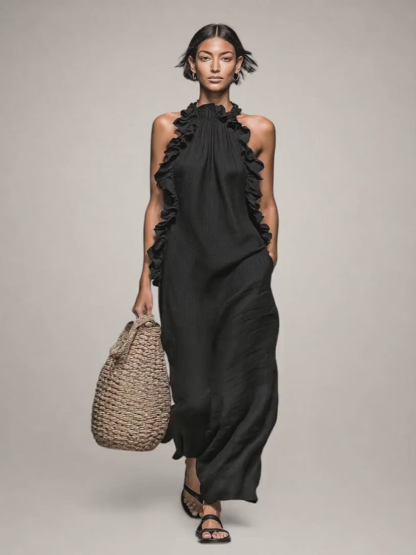 Helene | Ärmelloses Leinen-Maxikleid mit Rüschen