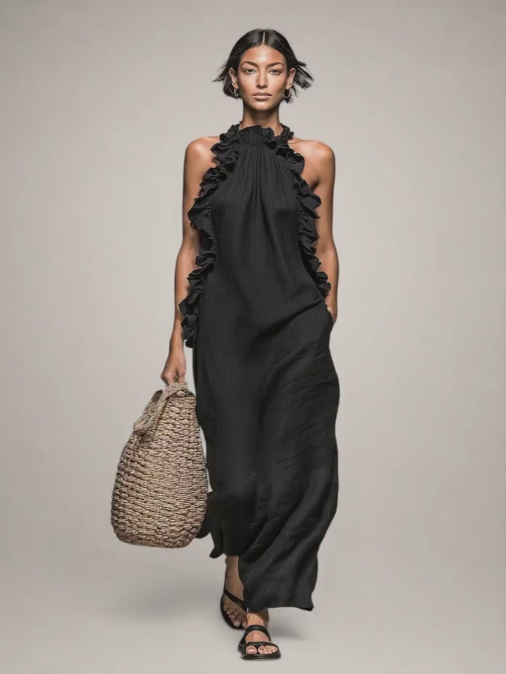 Helene | Ärmelloses Leinen-Maxikleid mit Rüschen