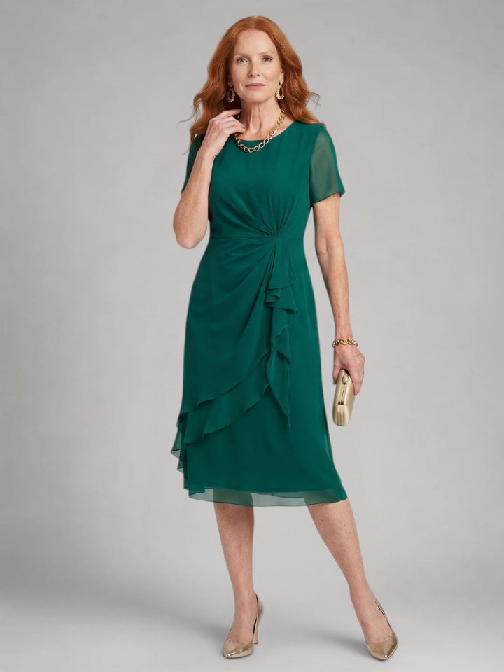Sandra | Kurzärmeliges Stufen-Midikleid