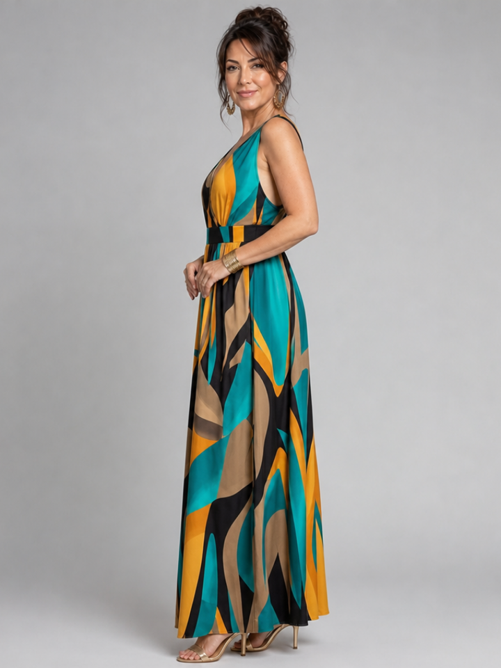 Sigrid | Maxikleid mit abstraktem Print – Ansicht 02