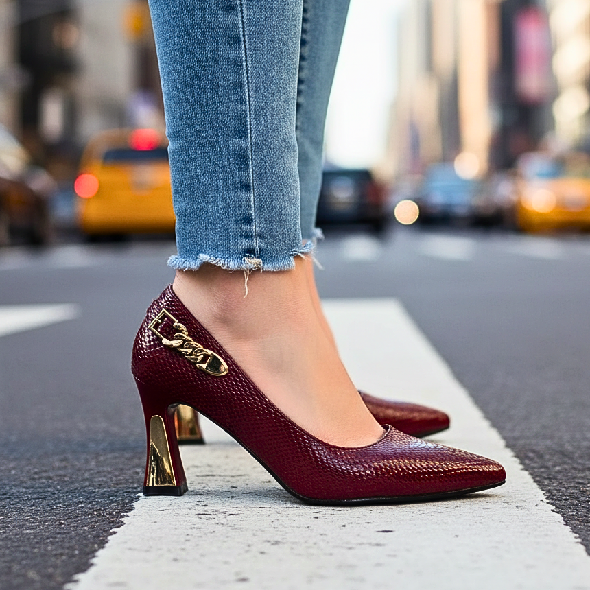 Wilhelmine | Stiletto-Pumps mit Schlangenoptik &amp; Golddetail – Ansicht 08