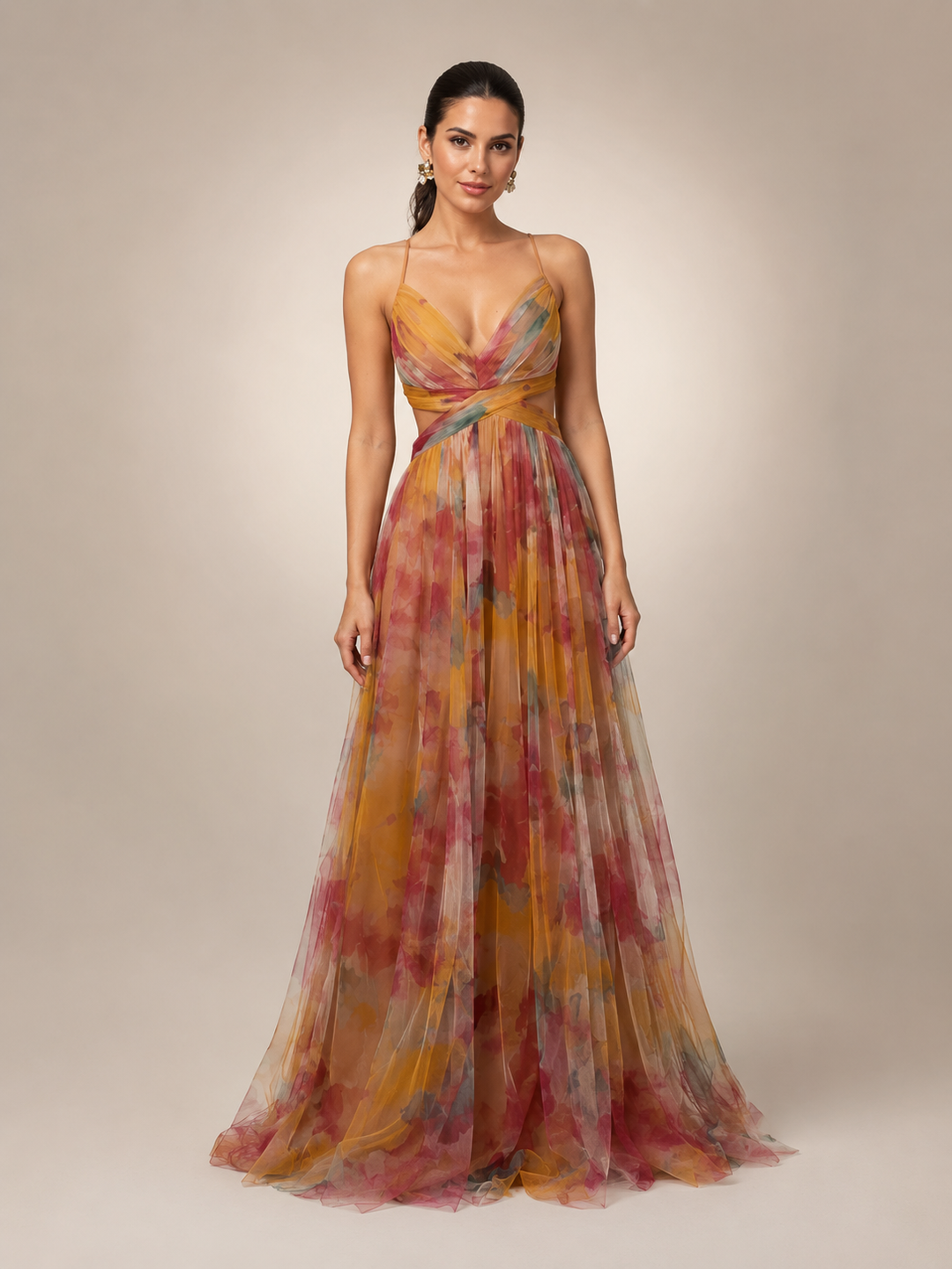 Aurelia | Tüll-Abendkleid mit Aquarell-Print